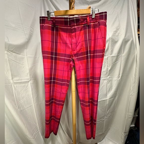 MR TURK - Men’s Red Plaid Pants, Men’s Size 33 - Picture 2 of 10